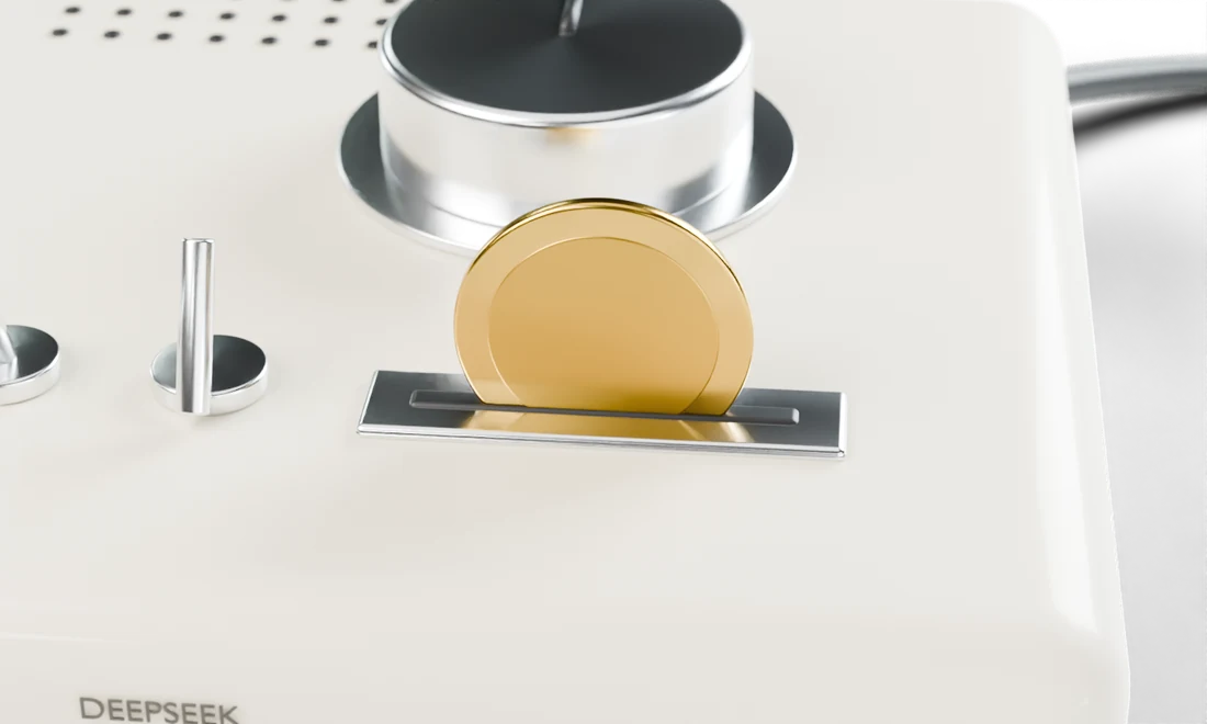 A coin dropping into the router's coin slot